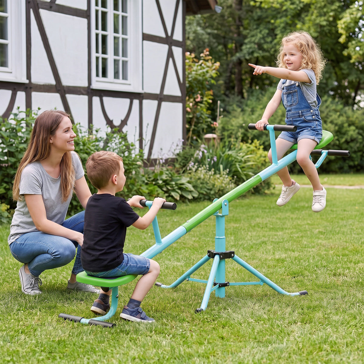 Équipement de terrain de jeu pour enfants, balançoire à bascule pivotante, vert