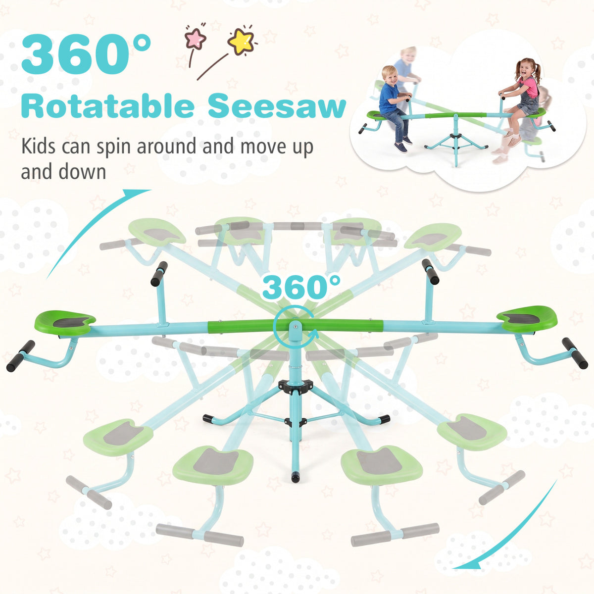 Équipement de terrain de jeu pour enfants, balançoire à bascule pivotante, vert