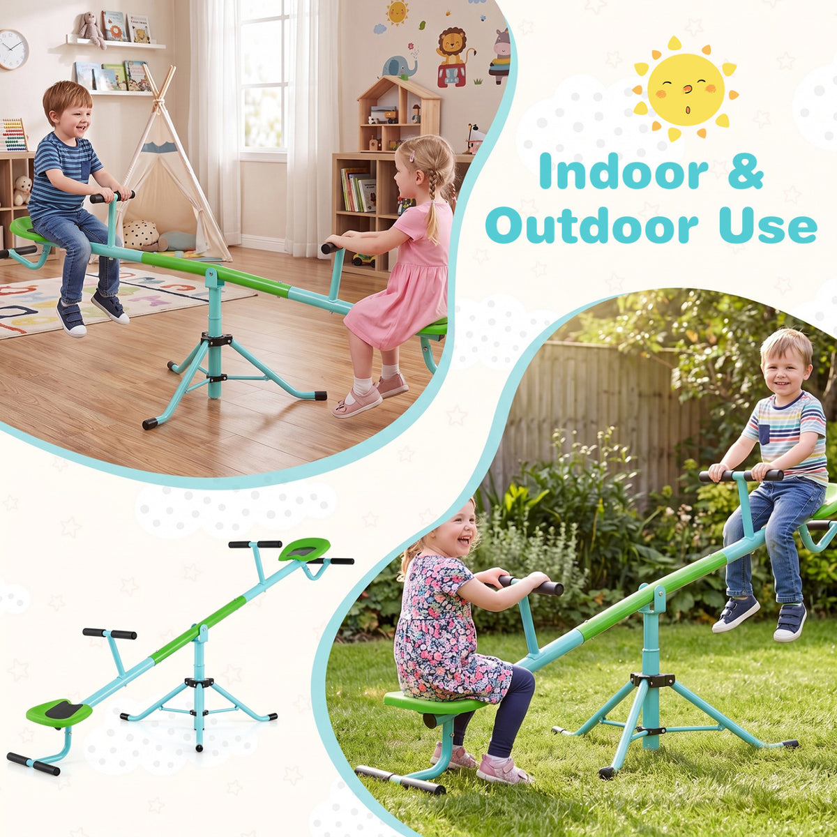 Équipement de terrain de jeu pour enfants, balançoire à bascule pivotante, vert