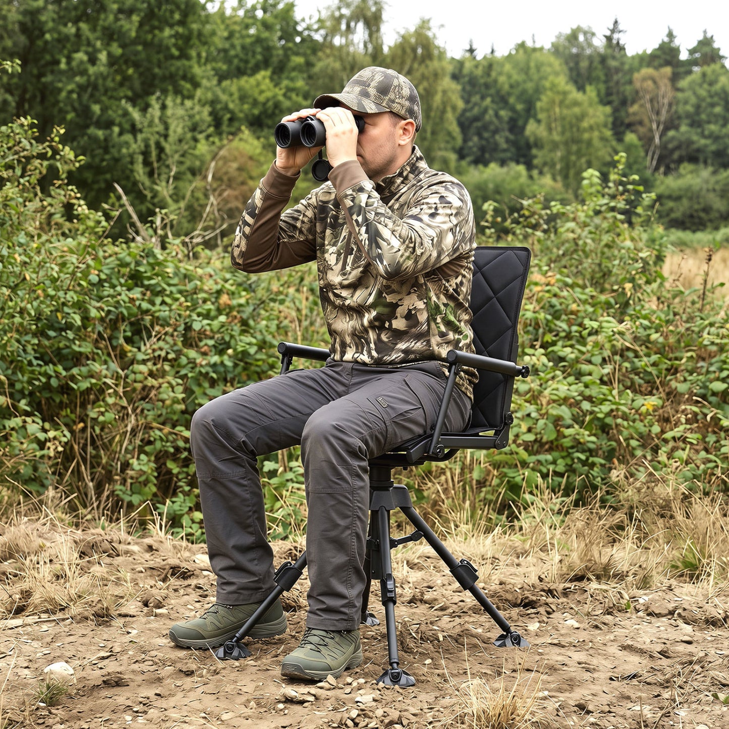 360° Silent Swivel Hunting Seat, 5-Level Adjustable, Black