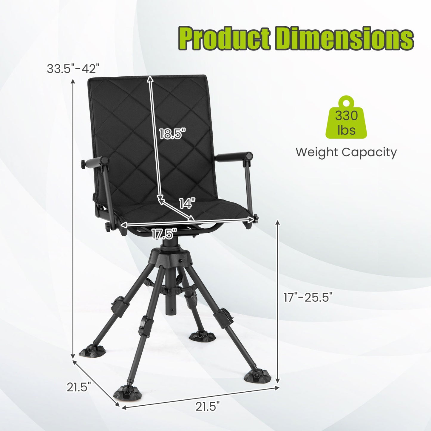 360° Silent Swivel Hunting Seat, 5-Level Adjustable, Black
