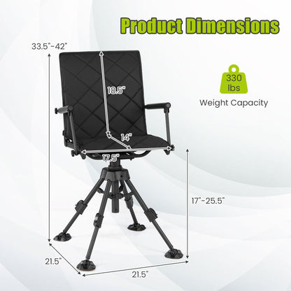 360° Silent Swivel Hunting Seat, 5-Level Adjustable, Black
