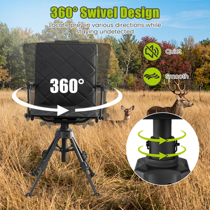 360° Silent Swivel Hunting Seat, 5-Level Adjustable, Black