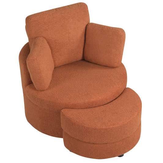 360° Swivel Accent Chair with Half Moon Storage Ottoman, Light Brown