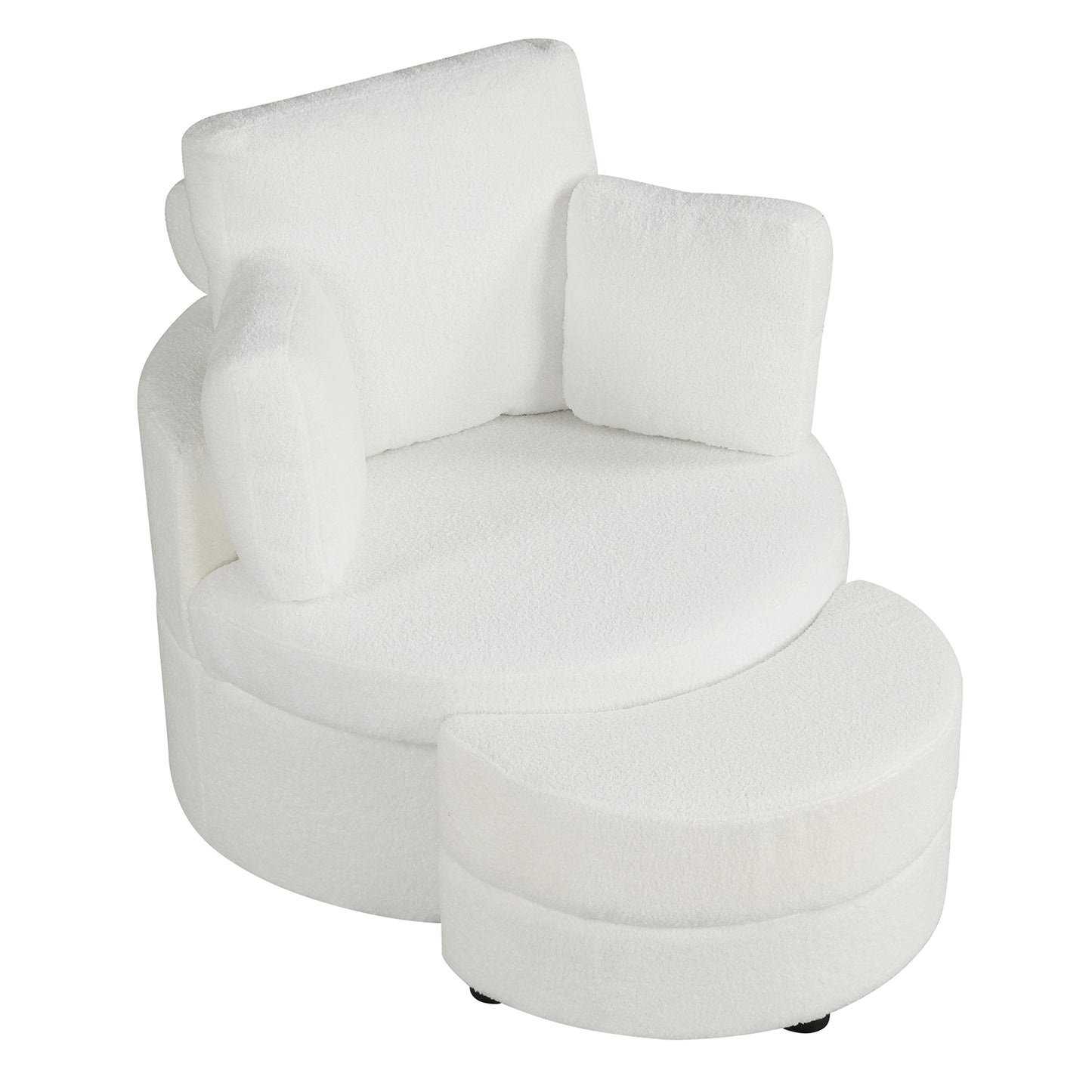 360° Swivel Accent Chair with Half Moon Storage Ottoman, White