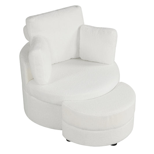 360° Swivel Accent Chair with Half Moon Storage Ottoman, White