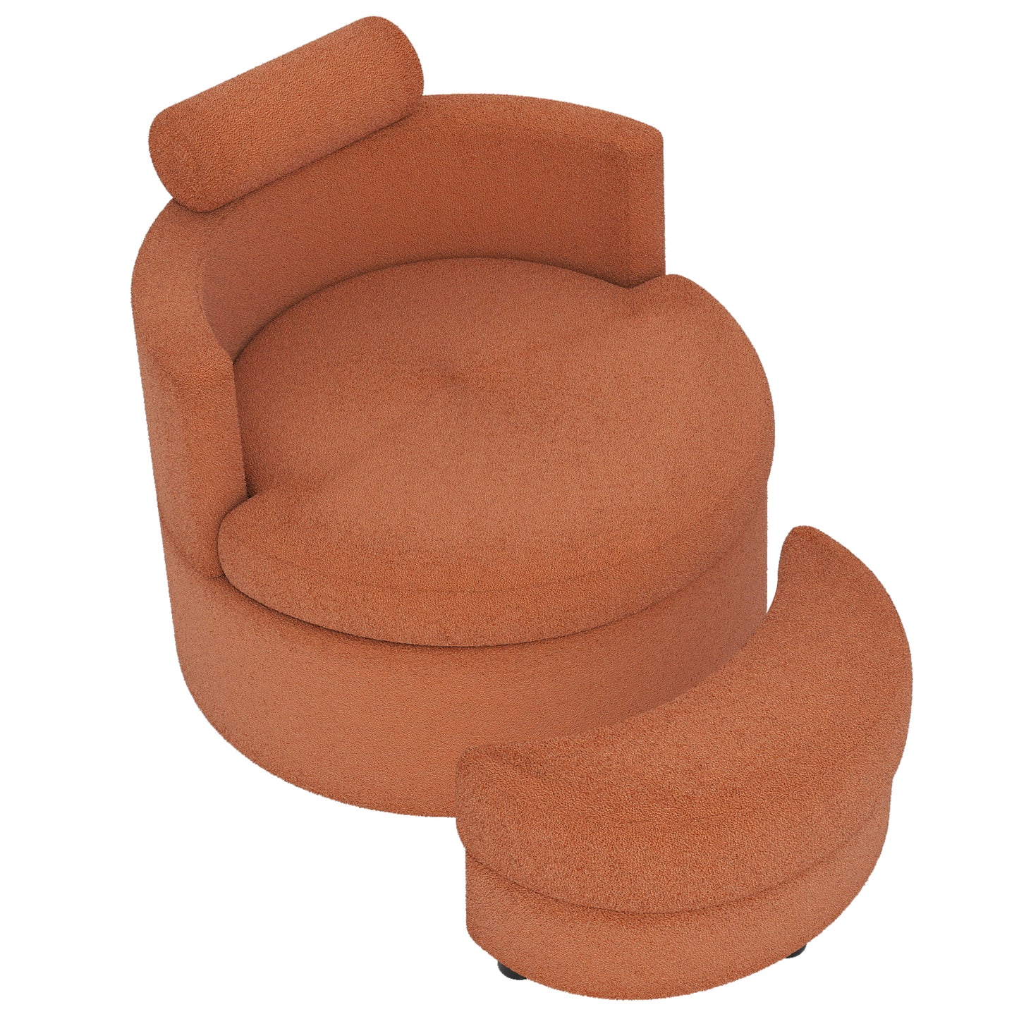 360° Swivel Accent Chair with Half Moon Storage Ottoman, Light Brown Accent Chairs Light Brown at Gallery Canada