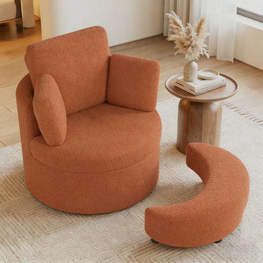 360° Swivel Accent Chair with Half Moon Storage Ottoman, Light Brown Accent Chairs Light Brown at Gallery Canada