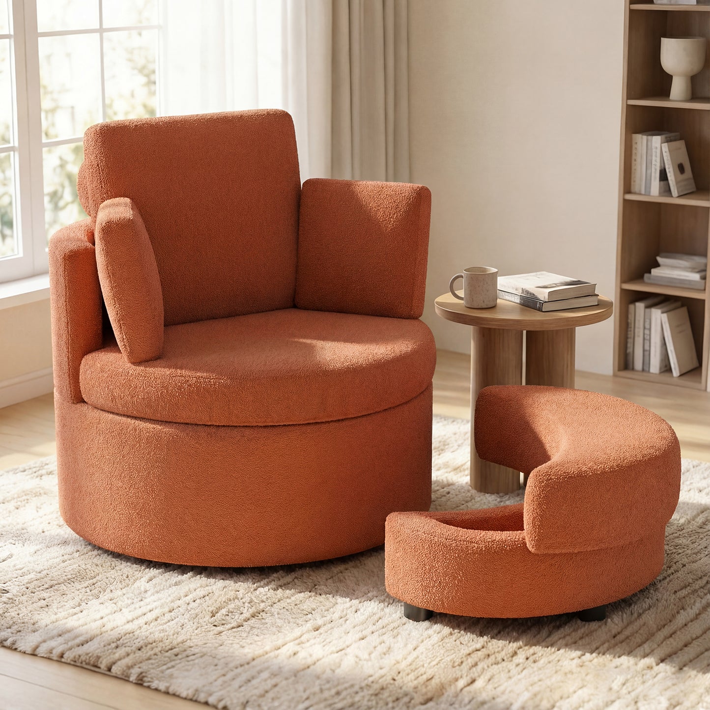 360° Swivel Accent Chair with Half Moon Storage Ottoman, Light Brown Accent Chairs at Gallery Canada