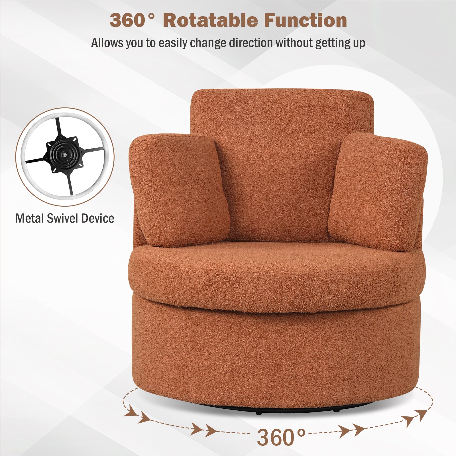 360° Swivel Accent Chair with Half Moon Storage Ottoman, Light Brown Accent Chairs at Gallery Canada