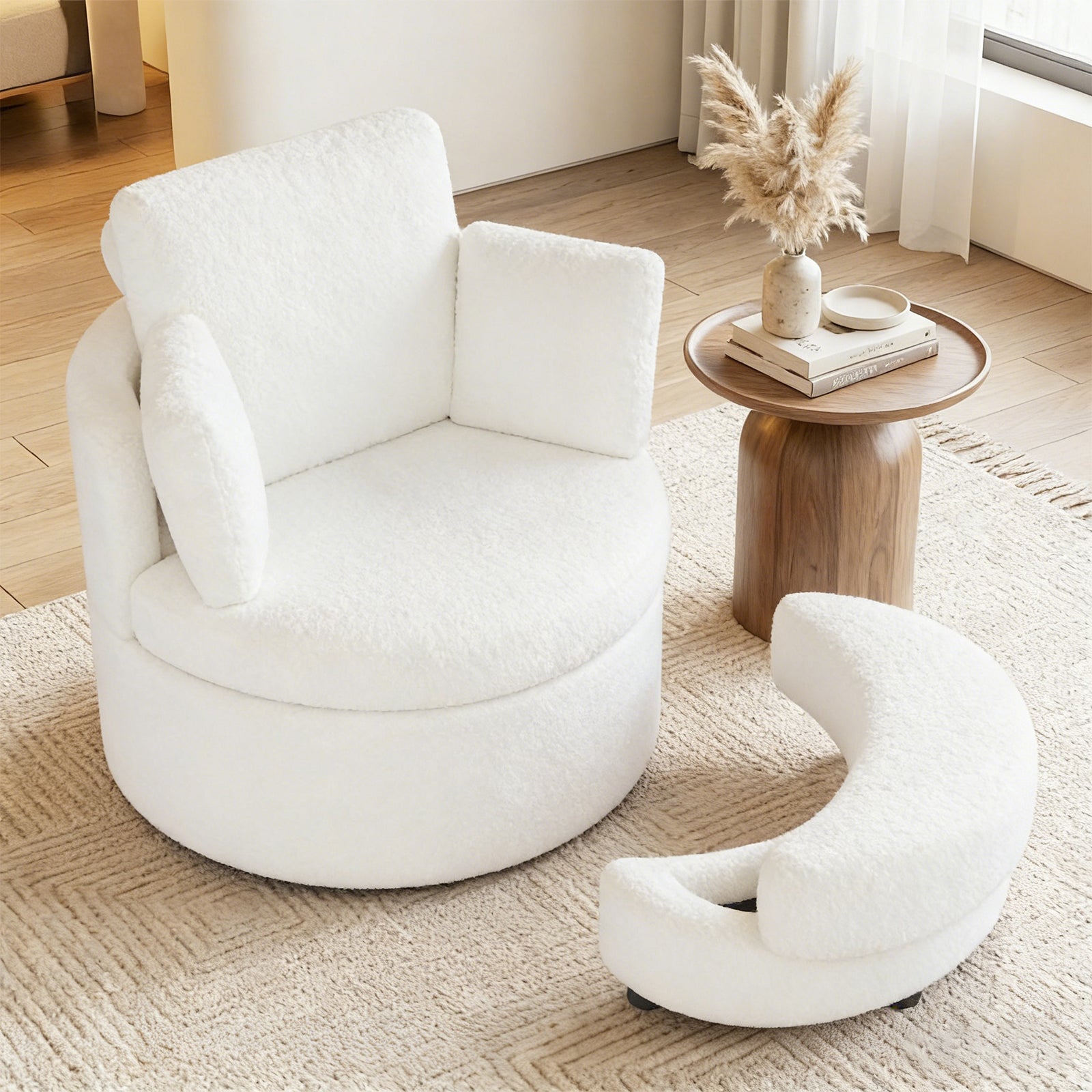 360° Swivel Accent Chair with Half Moon Storage Ottoman, White Accent Chairs at Gallery Canada