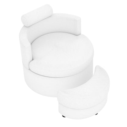 360° Swivel Accent Chair with Half Moon Storage Ottoman, White Accent Chairs at Gallery Canada