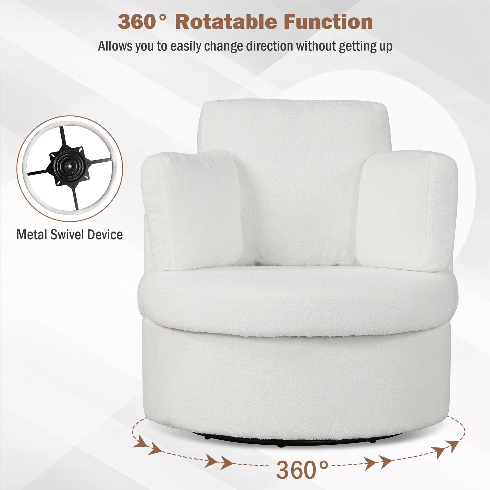 360° Swivel Accent Chair with Half Moon Storage Ottoman, White Accent Chairs at Gallery Canada