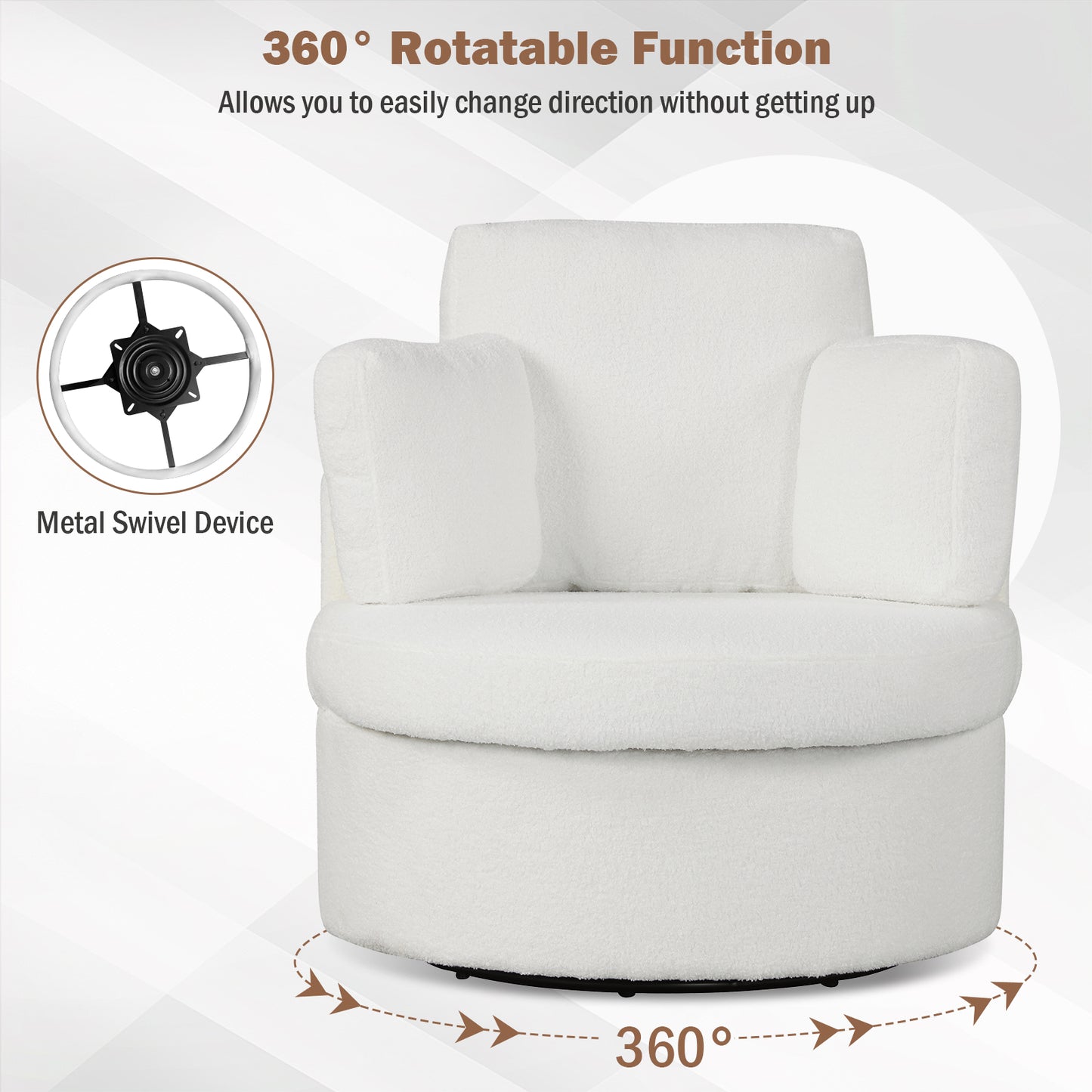 360° Swivel Accent Chair with Half Moon Storage Ottoman, White Accent Chairs at Gallery Canada