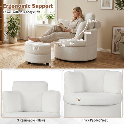 360° Swivel Accent Chair with Half Moon Storage Ottoman, White Accent Chairs at Gallery Canada