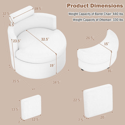 360° Swivel Accent Chair with Half Moon Storage Ottoman, White Accent Chairs at Gallery Canada