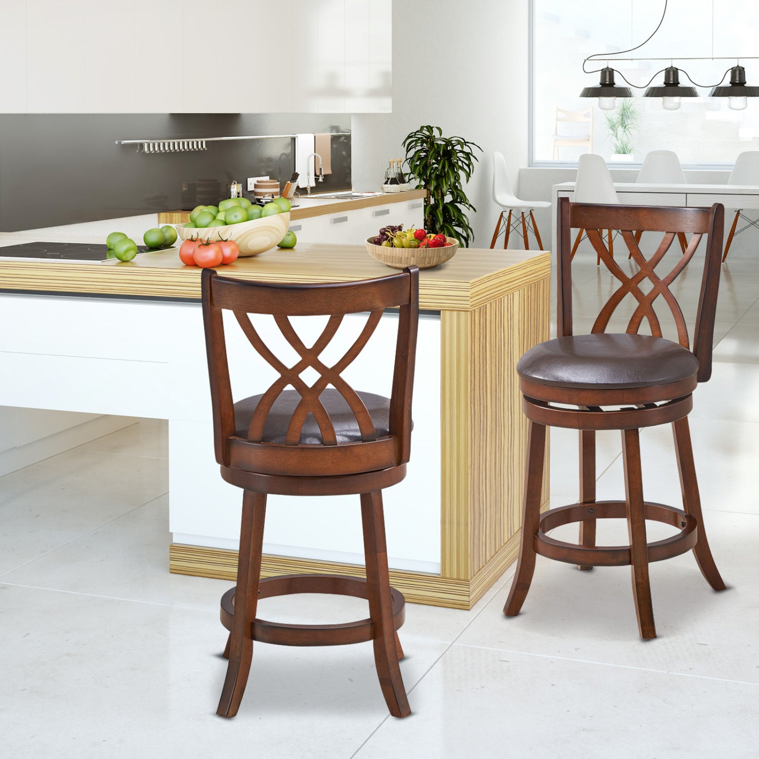 360° Swivel Counter Height Chair, PU Leather Seat, 26 Inches, Brown Bar Stools at Gallery Canada
