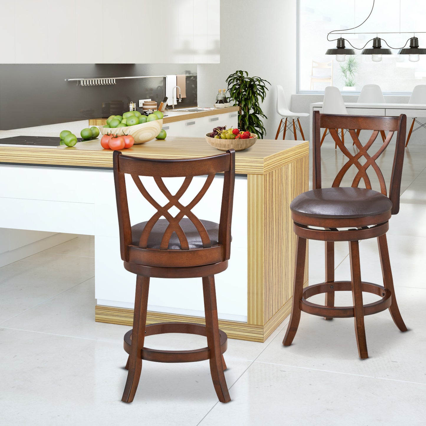 360° Swivel Counter Height Chair, PU Leather Seat, 26 Inches, Brown Bar Stools at Gallery Canada