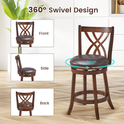360° Swivel Counter Height Chair, PU Leather Seat, 26 Inches, Brown Bar Stools at Gallery Canada