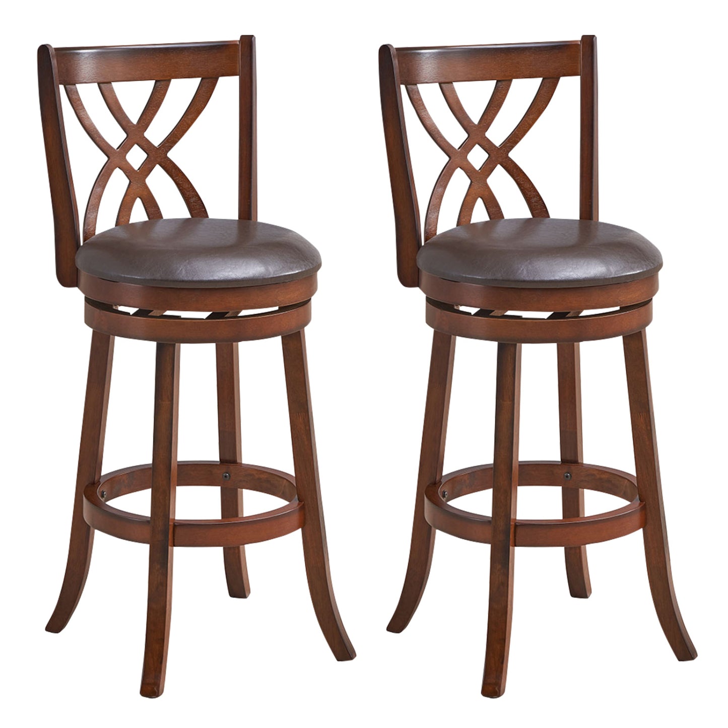 360° Swivel Counter Height Chairs, PU Leather Seat, Footrests, 30 Inches, Brown Bar Stools at Gallery Canada
