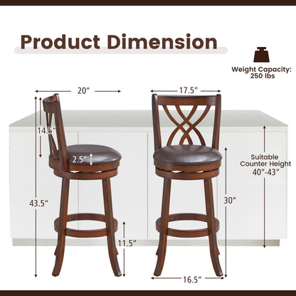 360° Swivel Counter Height Chairs, PU Leather Seat, Footrests, 30 Inches, Brown Bar Stools at Gallery Canada