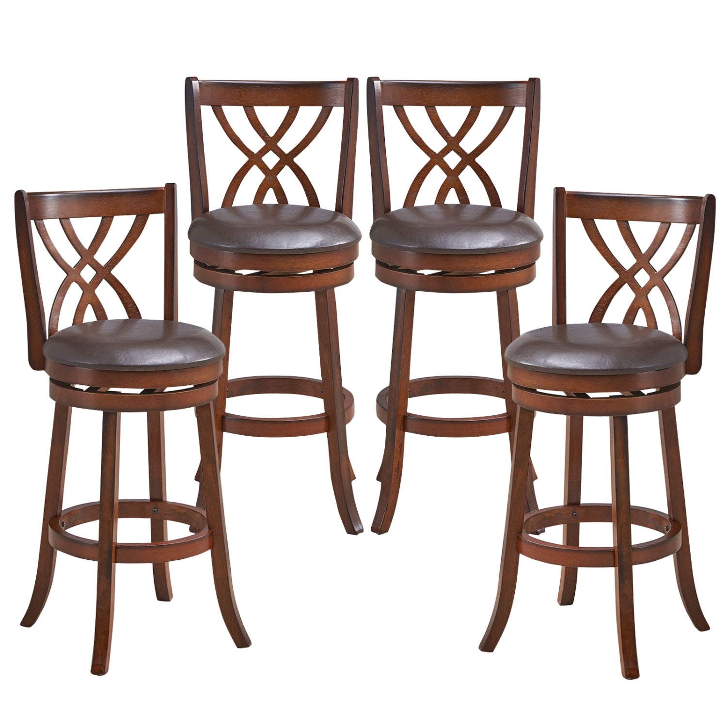 360° Swivel Counter Height Chairs, PU Leather Seat, Footrests, 30 Inches, Brown Bar Stools at Gallery Canada