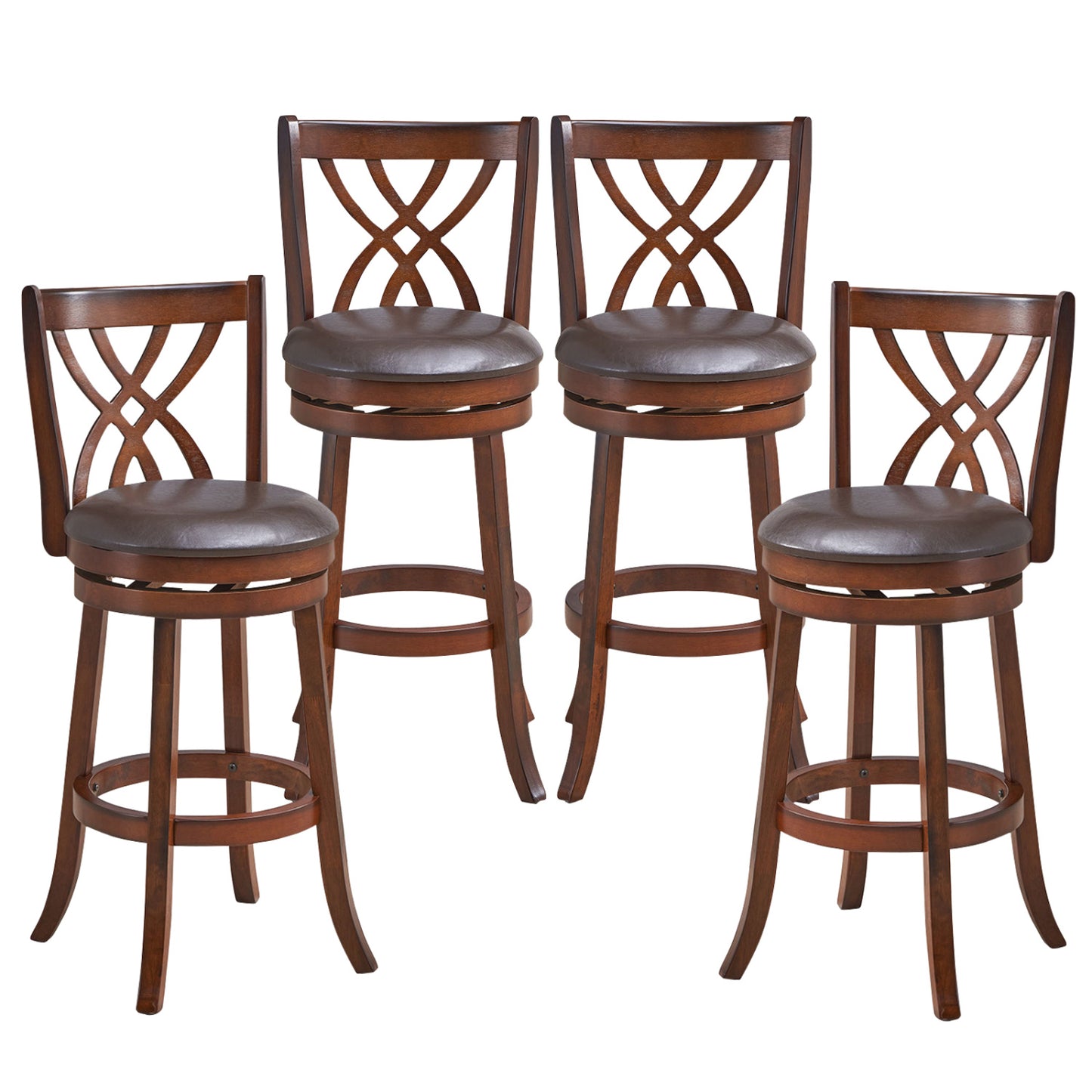 360° Swivel Counter Height Chairs, PU Leather Seat, Footrests, 30 Inches, Brown Bar Stools at Gallery Canada