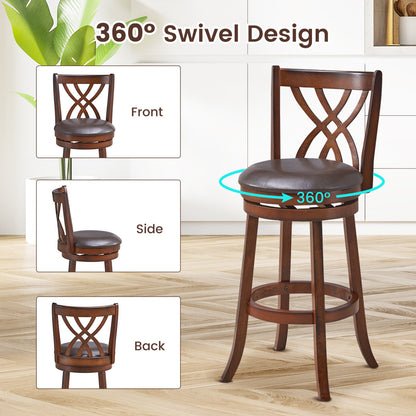360° Swivel Counter Height Chairs, PU Leather Seat, Footrests, 30 Inches, Brown Bar Stools at Gallery Canada