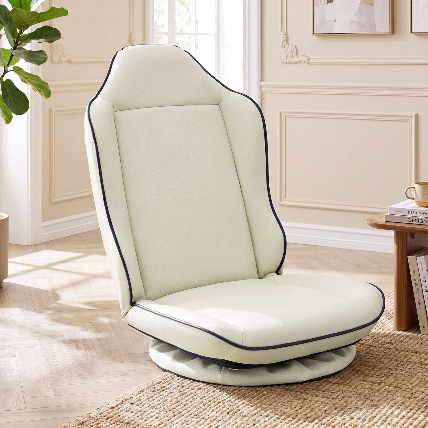 360° Swivel Floor Gaming Chair with 5-Level Adjustable Backrest, Beige Gaming Chairs at Gallery Canada