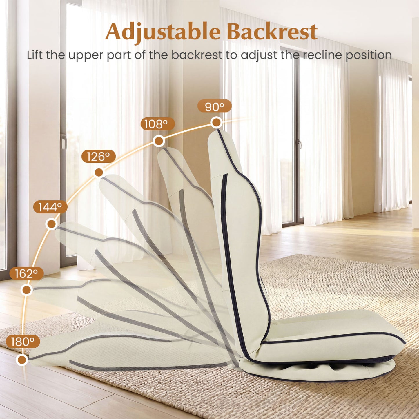 360° Swivel Floor Gaming Chair with 5-Level Adjustable Backrest, Beige Gaming Chairs at Gallery Canada