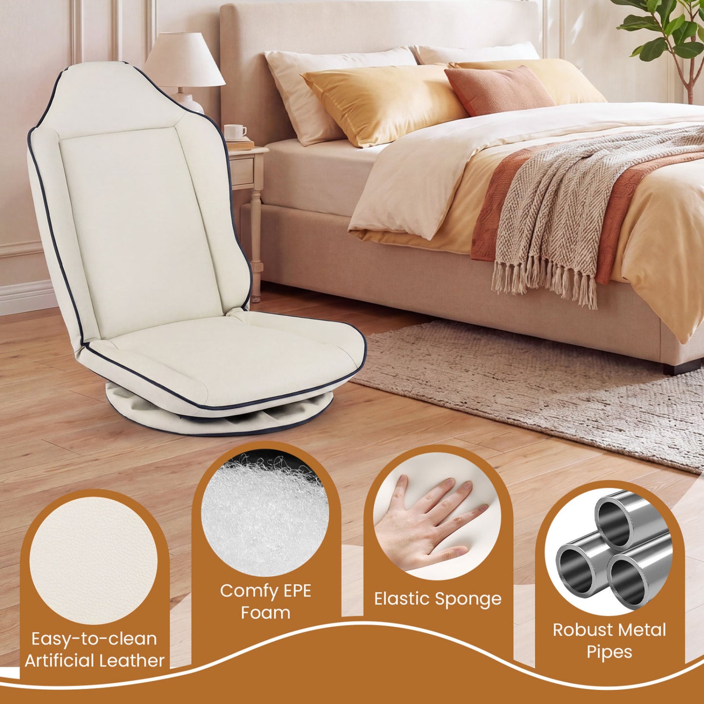 360° Swivel Floor Gaming Chair with 5-Level Adjustable Backrest, Beige Gaming Chairs at Gallery Canada