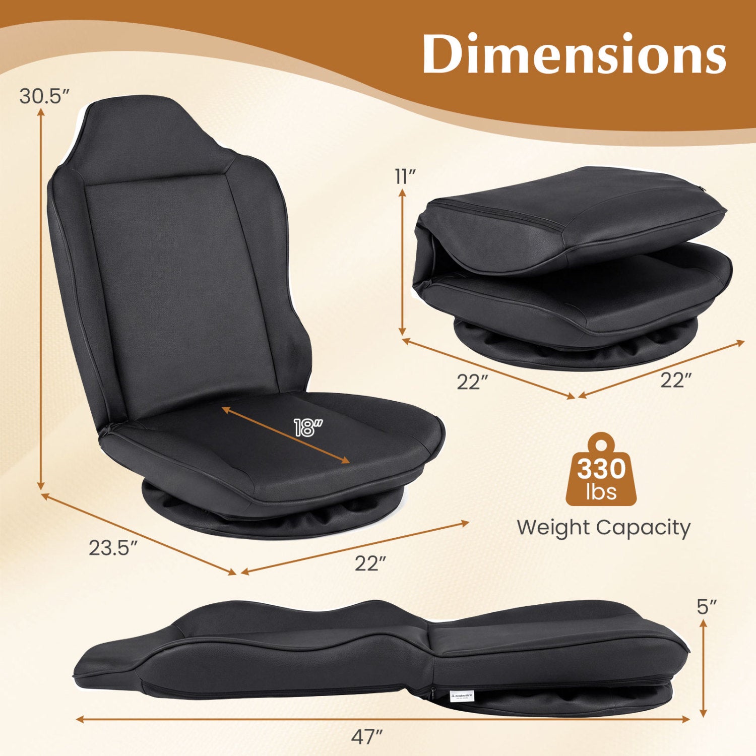 360° Swivel Floor Gaming Chair with 5-Level Adjustable Backrest, Black Gaming Chairs at Gallery Canada