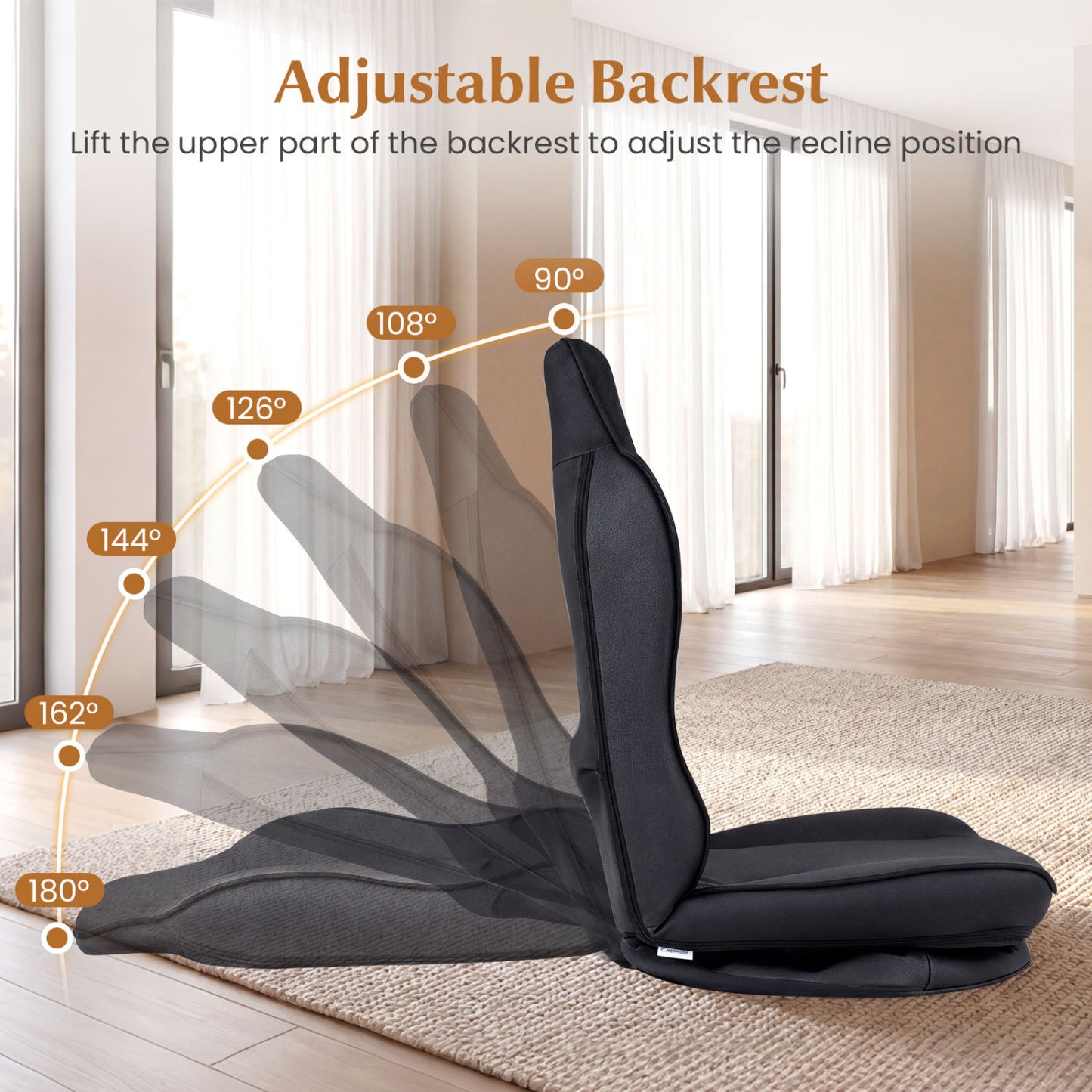 360° Swivel Floor Gaming Chair with 5-Level Adjustable Backrest, Black Gaming Chairs at Gallery Canada