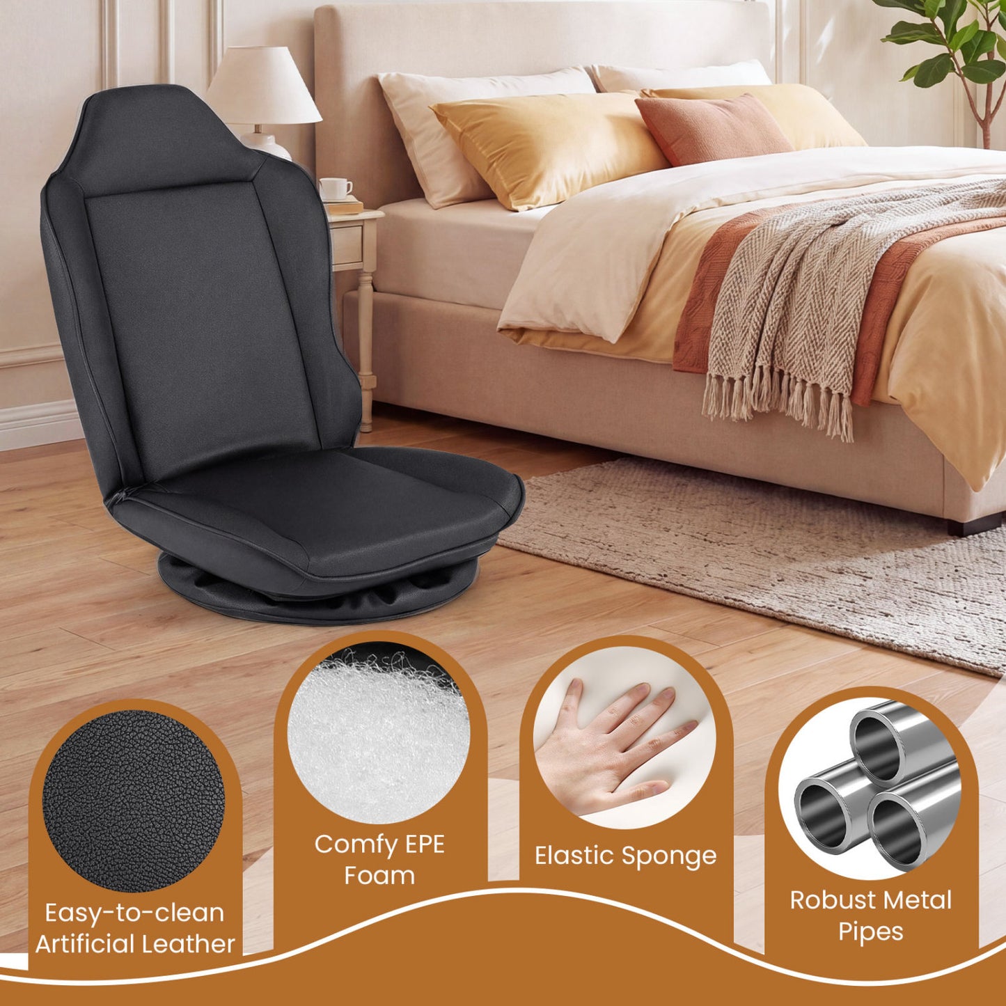 360° Swivel Floor Gaming Chair with 5-Level Adjustable Backrest, Black Gaming Chairs at Gallery Canada