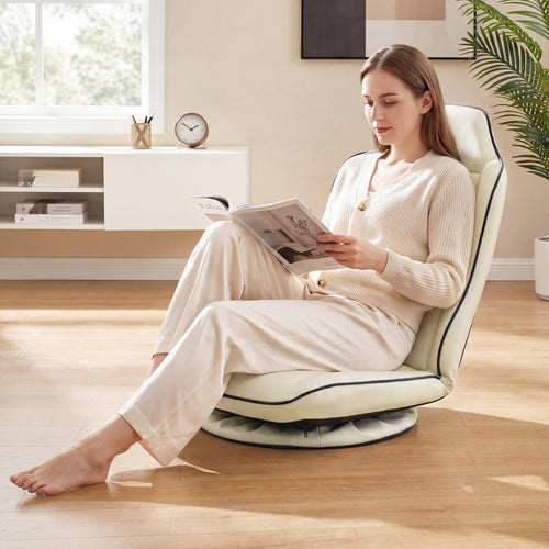360° Swivel Floor Gaming Chair with 5-Level Adjustable Backrest, Beige