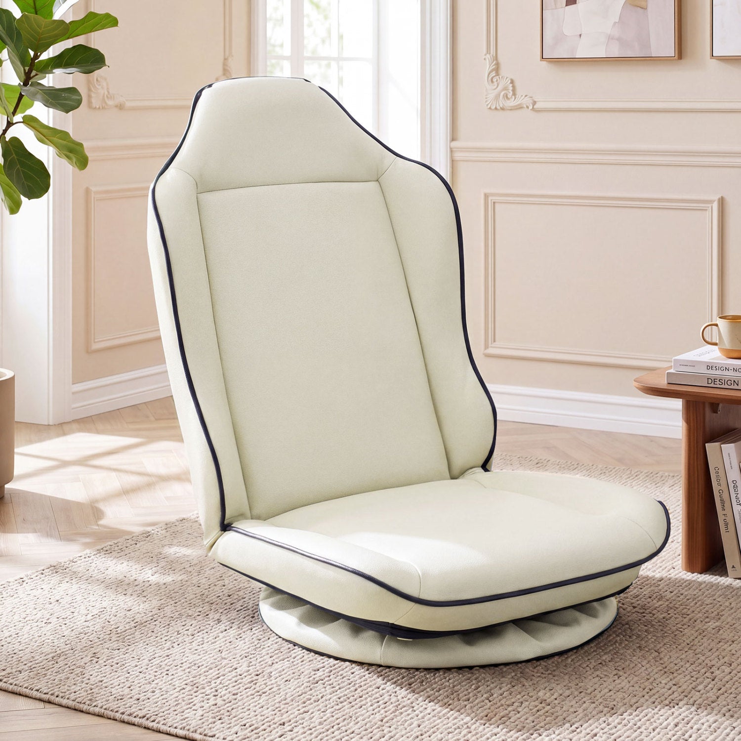 360° Swivel Floor Gaming Chair with 5-Level Adjustable Backrest, Beige Gaming Chairs at Gallery Canada