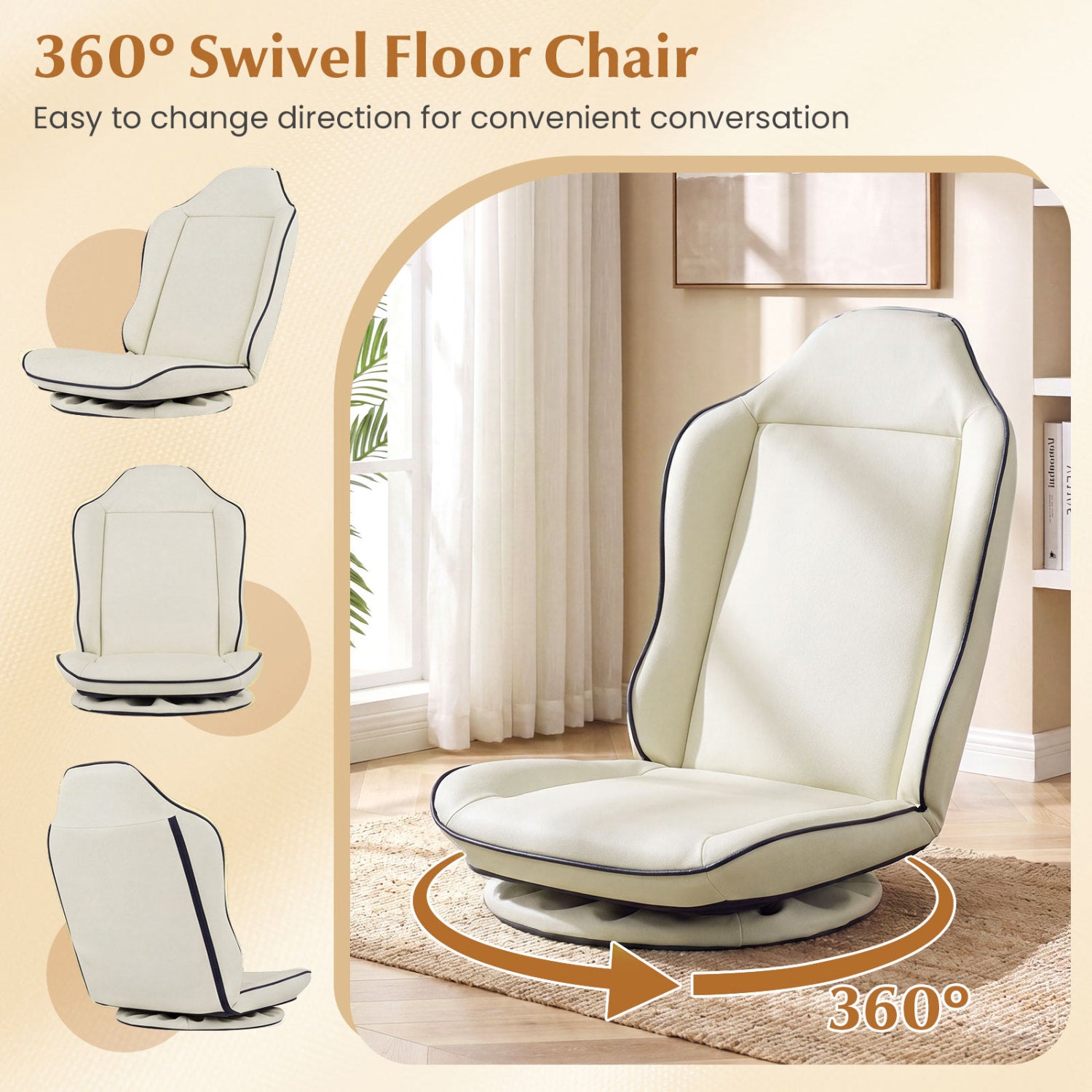 360° Swivel Floor Gaming Chair with 5-Level Adjustable Backrest, Beige Gaming Chairs at Gallery Canada