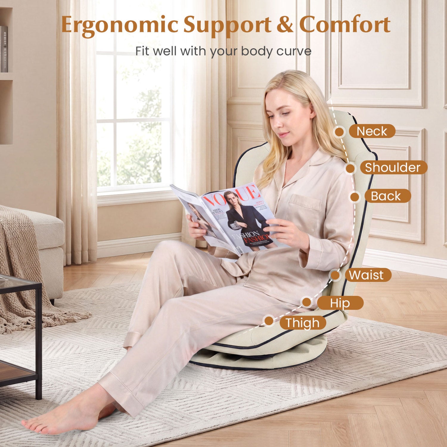 360° Swivel Floor Gaming Chair with 5-Level Adjustable Backrest, Beige Gaming Chairs at Gallery Canada