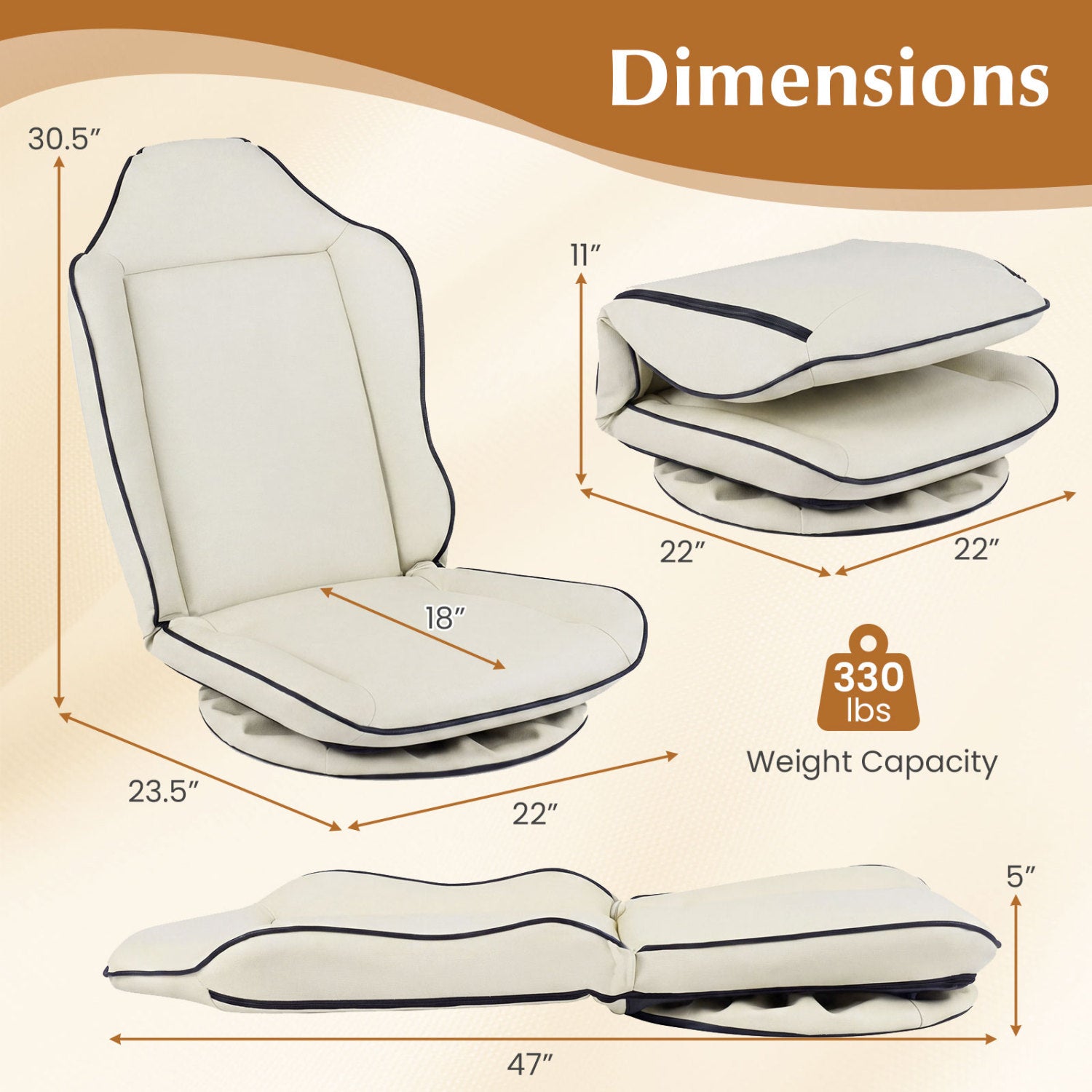 360° Swivel Floor Gaming Chair with 5-Level Adjustable Backrest, Beige Gaming Chairs at Gallery Canada