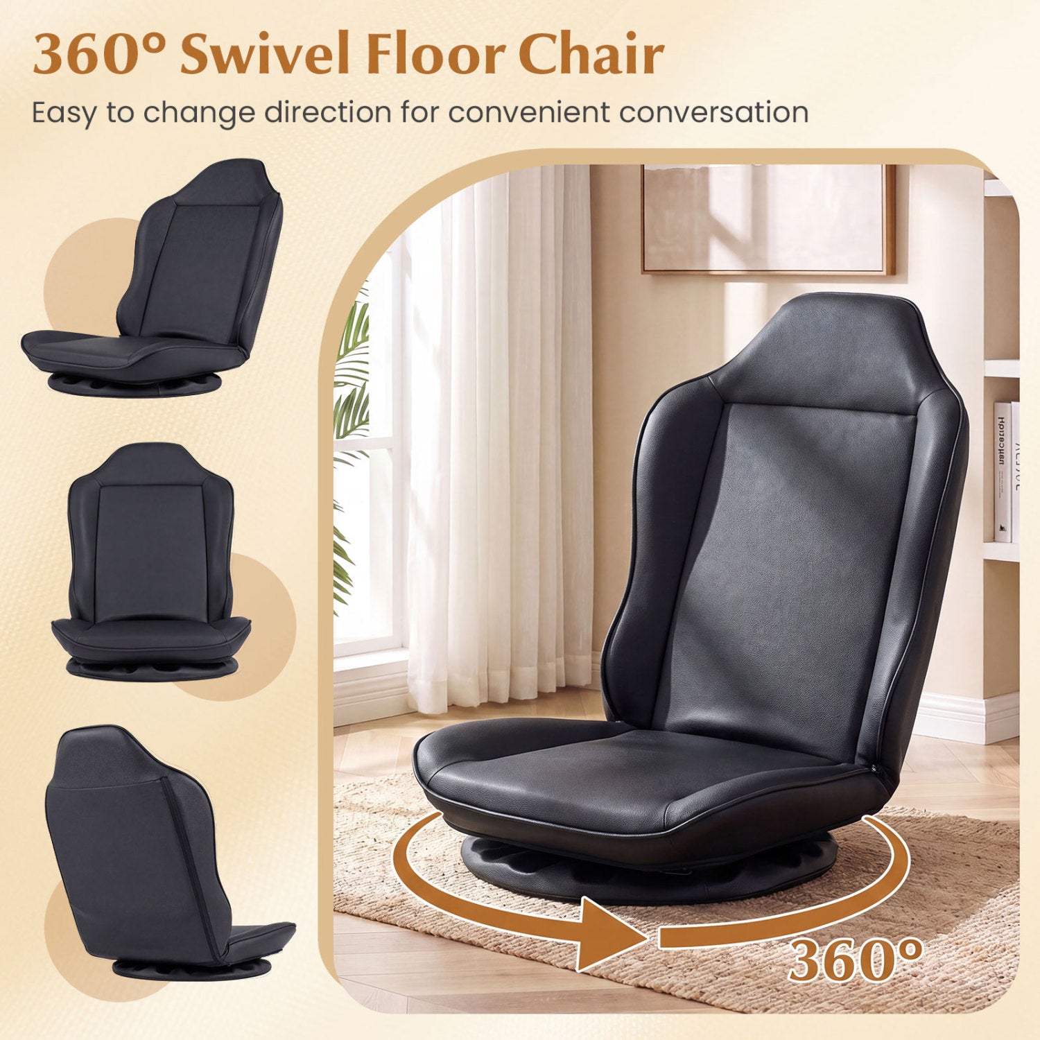 360° Swivel Floor Gaming Chair with 5-Level Adjustable Backrest, Black Gaming Chairs at Gallery Canada