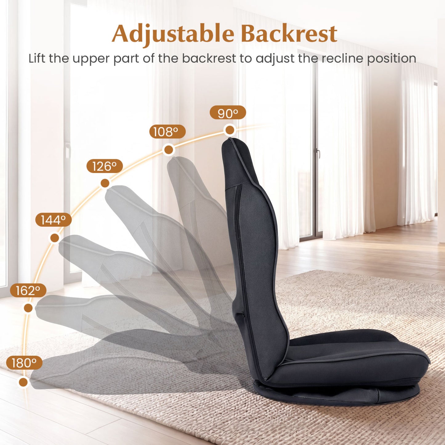 360° Swivel Floor Gaming Chair with 5-Level Adjustable Backrest, Black Gaming Chairs at Gallery Canada
