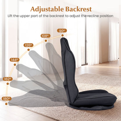 360° Swivel Floor Gaming Chair with 5-Level Adjustable Backrest, Black Gaming Chairs at Gallery Canada