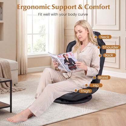 360° Swivel Floor Gaming Chair with 5-Level Adjustable Backrest, Black Gaming Chairs at Gallery Canada