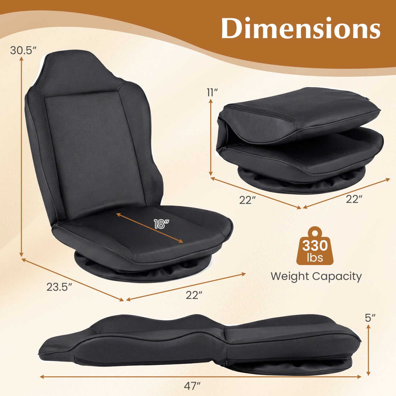 360° Swivel Floor Gaming Chair with 5-Level Adjustable Backrest, Black Gaming Chairs at Gallery Canada