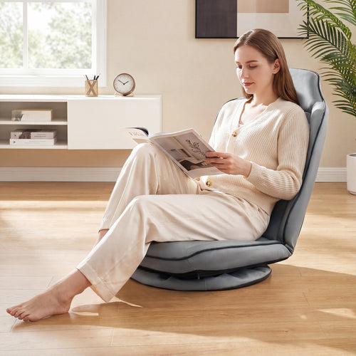 360° Swivel Floor Gaming Chair with 5-Level Adjustable Backrest, Gray