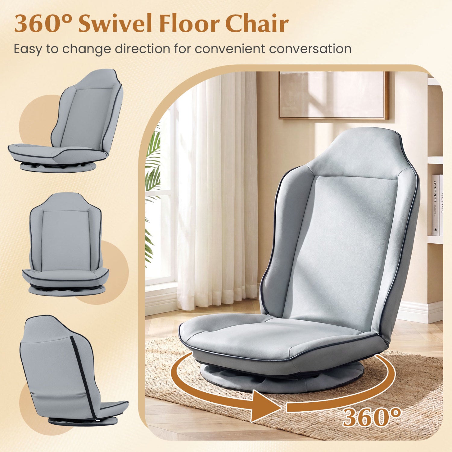 360° Swivel Floor Gaming Chair with 5-Level Adjustable Backrest, Gray Gaming Chairs at Gallery Canada