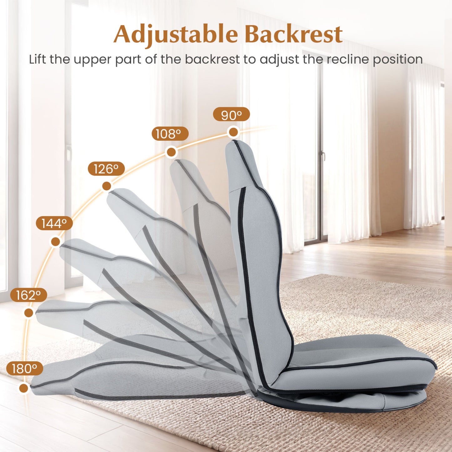 360° Swivel Floor Gaming Chair with 5-Level Adjustable Backrest, Gray Gaming Chairs at Gallery Canada