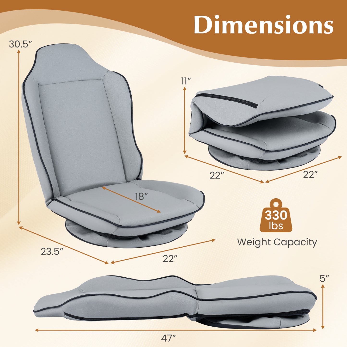 360° Swivel Floor Gaming Chair with 5-Level Adjustable Backrest, Gray Gaming Chairs at Gallery Canada