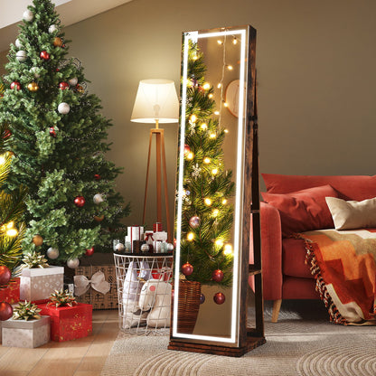 360° Swivel Freestanding Jewelry Cabinet with Lighted Full Length Mirror, Rustic Brown Jewelry Armoires at Gallery Canada