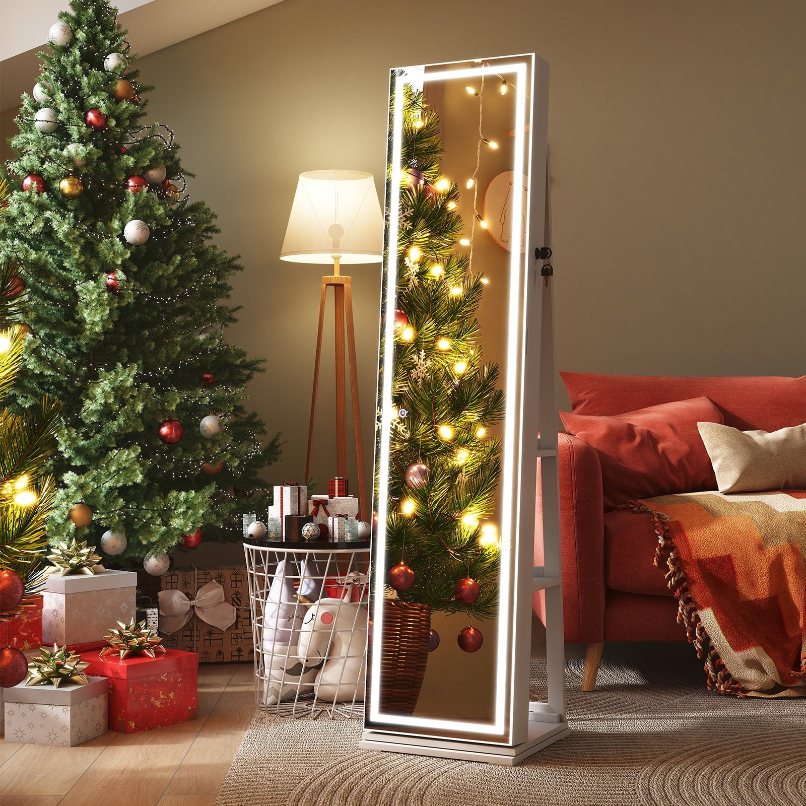 360° Swivel Freestanding Jewelry Cabinet with Lighted Full Length Mirror, White Jewelry Armoires at Gallery Canada